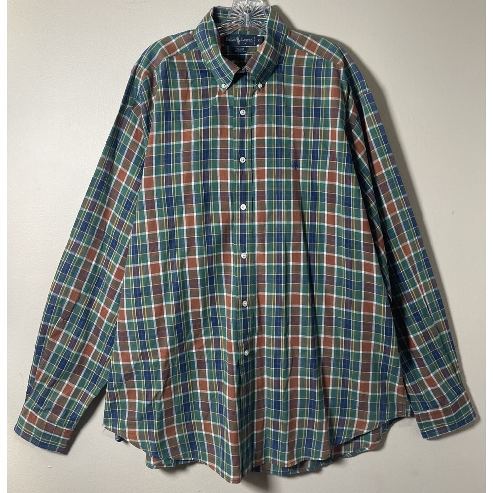 Ralph Lauren Blaire 100% Cotton Long Sleeve Plaid Button Down Shirt Men's XL VTG
